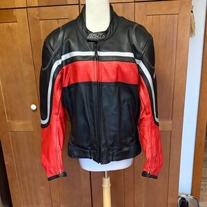 HJC professional Black and Red Leather Motorcycle Jacket. 48